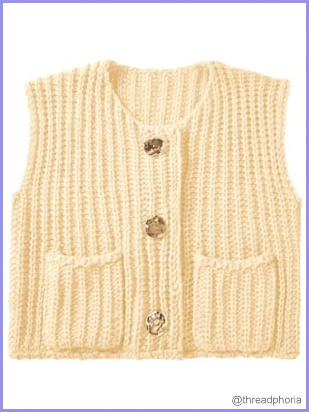 Sleeveless Chunky Knit Cropped Sweater Vest with Pockets Casual Button Down Top